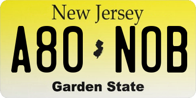 NJ license plate A80NOB