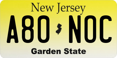 NJ license plate A80NOC