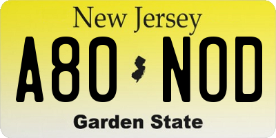 NJ license plate A80NOD