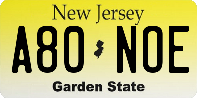 NJ license plate A80NOE