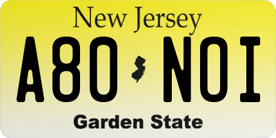 NJ license plate A80NOI
