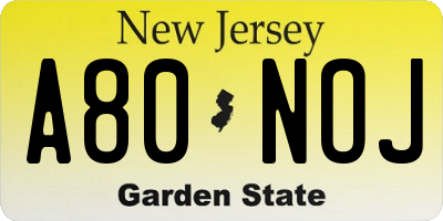 NJ license plate A80NOJ