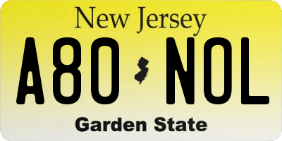 NJ license plate A80NOL