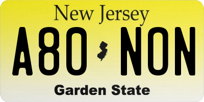 NJ license plate A80NON