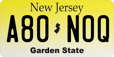 NJ license plate A80NOQ