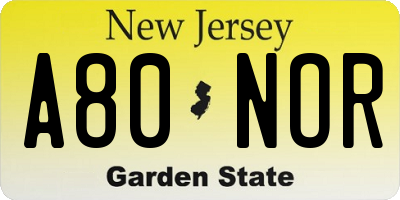 NJ license plate A80NOR
