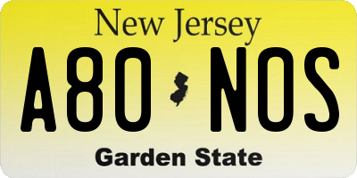 NJ license plate A80NOS