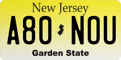 NJ license plate A80NOU