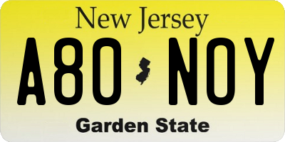 NJ license plate A80NOY