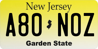 NJ license plate A80NOZ