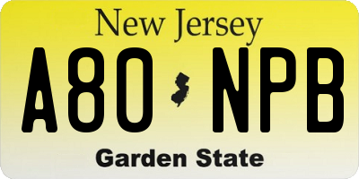 NJ license plate A80NPB