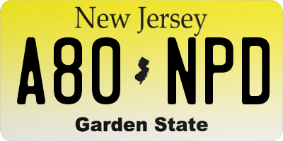 NJ license plate A80NPD