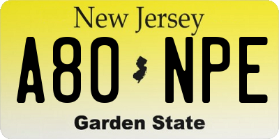NJ license plate A80NPE