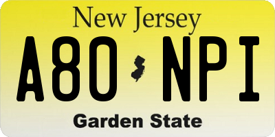 NJ license plate A80NPI