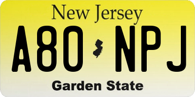 NJ license plate A80NPJ