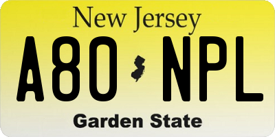 NJ license plate A80NPL