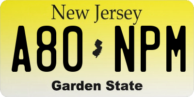 NJ license plate A80NPM