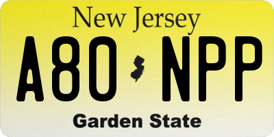 NJ license plate A80NPP