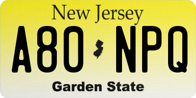 NJ license plate A80NPQ