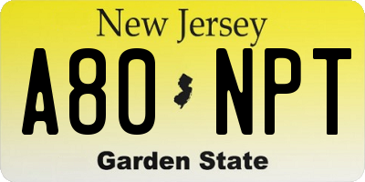 NJ license plate A80NPT