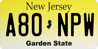 NJ license plate A80NPW