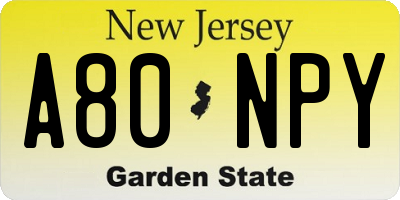 NJ license plate A80NPY