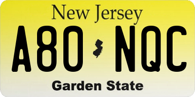 NJ license plate A80NQC