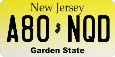 NJ license plate A80NQD