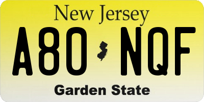 NJ license plate A80NQF