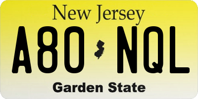 NJ license plate A80NQL