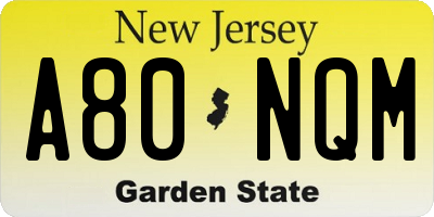 NJ license plate A80NQM
