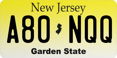 NJ license plate A80NQQ
