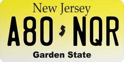 NJ license plate A80NQR