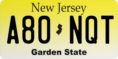 NJ license plate A80NQT