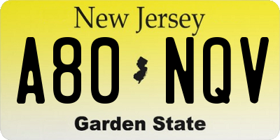 NJ license plate A80NQV