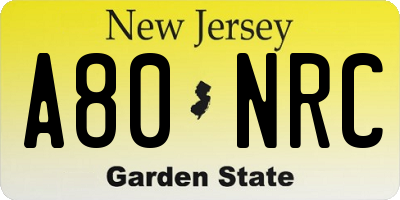 NJ license plate A80NRC
