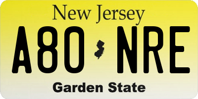 NJ license plate A80NRE