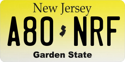 NJ license plate A80NRF