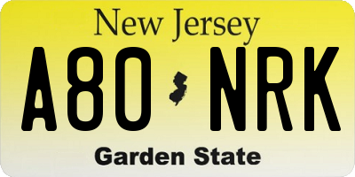 NJ license plate A80NRK