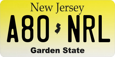 NJ license plate A80NRL