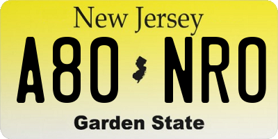 NJ license plate A80NRO