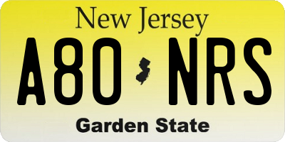 NJ license plate A80NRS