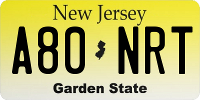 NJ license plate A80NRT