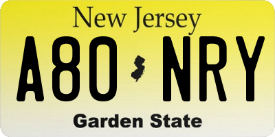 NJ license plate A80NRY