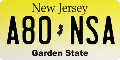 NJ license plate A80NSA