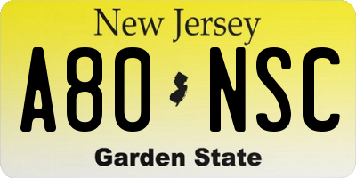 NJ license plate A80NSC