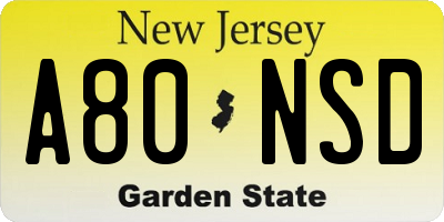NJ license plate A80NSD