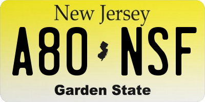 NJ license plate A80NSF