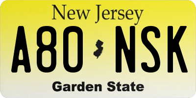 NJ license plate A80NSK
