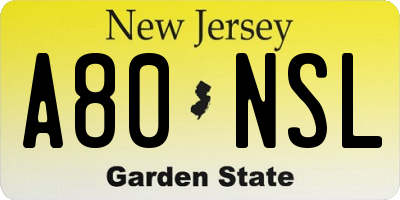NJ license plate A80NSL